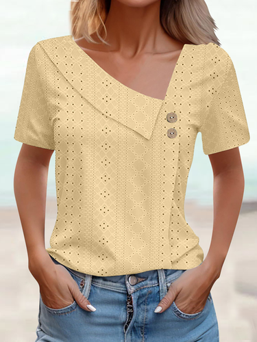 Lace Casual Asymmetrical Plain T-Shirt - Just Fashion Now - Modalova