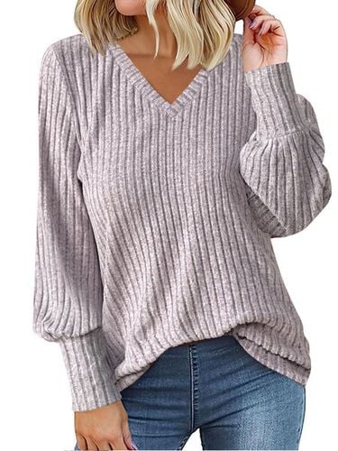 Women's Long Sleeve Shirt Spring/Fall Gray Purple Plain V Neck Daily Going Out Casual Top - Just Fashion Now - Modalova