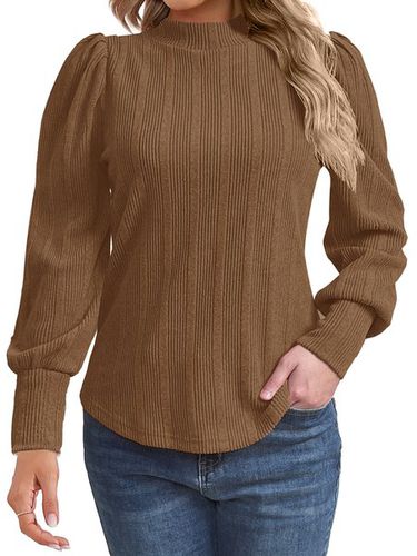 Women's Long Sleeve Shirt Spring/Fall Yellow Brown Plain Mock Neck Puff Sleeve Daily Going Out Casual Top - Just Fashion Now - Modalova
