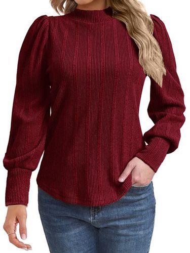 Women's Long Sleeve Shirt Spring/Fall Yellow Brown Plain Mock Neck Puff Sleeve Daily Going Out Casual Top - Just Fashion Now - Modalova