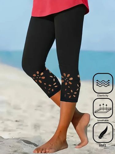 Casual Floral Hollow Out Leggings - Just Fashion Now - Modalova