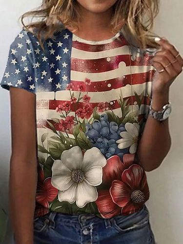 Women's Independence Day Flower Print T-Shirt - Just Fashion Now - Modalova