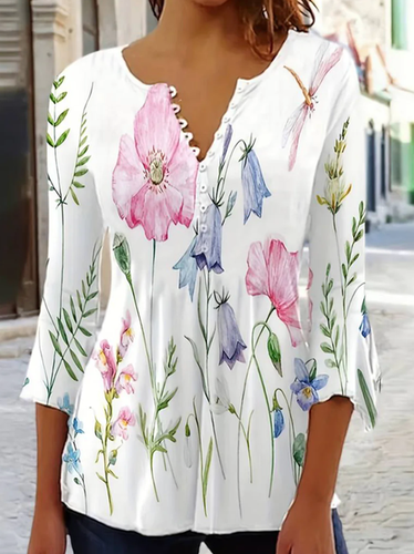 Crew Neck Floral Casual Blouse - Just Fashion Now - Modalova