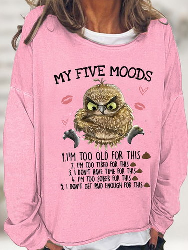 Women's 5 Five Mood Letters Owl Casual Sweatshirt - Just Fashion Now - Modalova