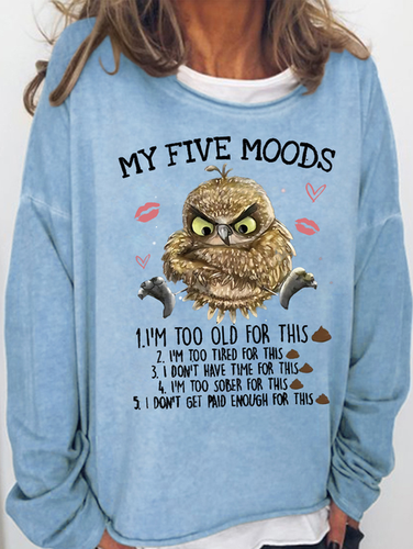 Women's 5 Five Mood Letters Owl Casual Sweatshirt - Modetalente - Modalova