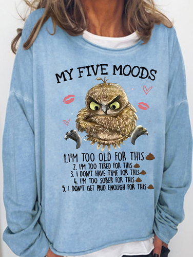 Women's 5 Five Mood Letters Owl Casual Sweatshirt - Just Fashion Now - Modalova