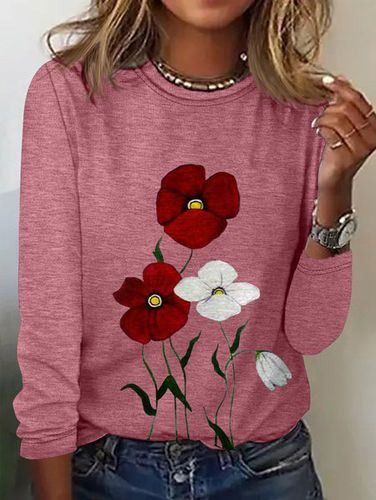 Crew Neck Floral Casual Loose T-Shirt - Just Fashion Now - Modalova