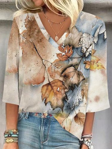 V Neck Floral Loose Casual Blouse - Just Fashion Now - Modalova