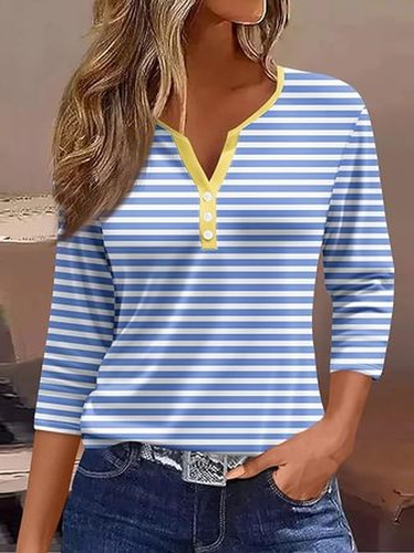 Striped Jersey Casual T-Shirt - Just Fashion Now - Modalova