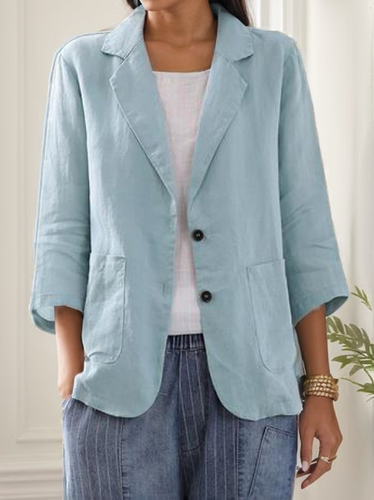 Casual Plain Cotton And Linen Blazer - Just Fashion Now - Modalova