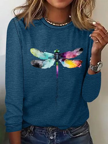 Loose Dragonfly Crew Neck Casual T-Shirt - Just Fashion Now - Modalova