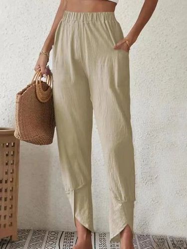 Casual Cotton Pocket Stitching Plain Pants - Just Fashion Now - Modalova