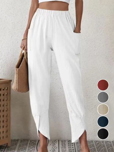 Casual Cotton Pocket Stitching Plain Pants - Just Fashion Now - Modalova