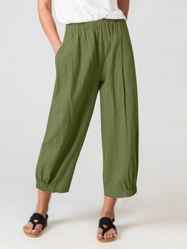 Plain Loose Casual Cotton Pants - Just Fashion Now - Modalova