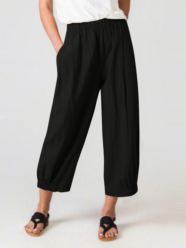 Plain Loose Casual Cotton Pants - Just Fashion Now - Modalova