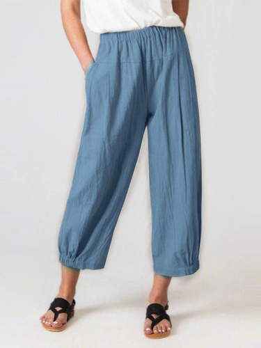 Plain Loose Casual Cotton Pants - Just Fashion Now - Modalova