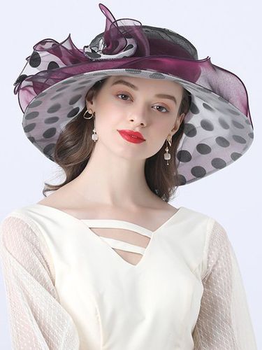 Elegant Imitation Pearl Organza Wide Brim Hats Applique Wedding Party Hat - Just Fashion Now - Modalova