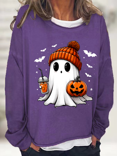 Cute ghost Halloween Casual Sweatshirt - Just Fashion Now - Modalova