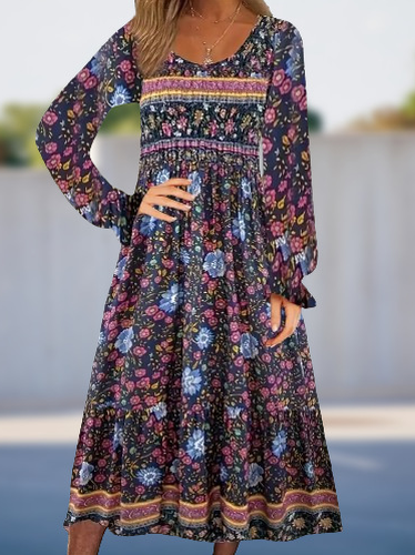 Crew Neck Floral Casual Dress With No - Just Fashion Now - Modalova