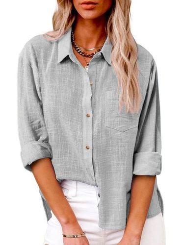 Casual Cotton Plain Shirt Collar Shirt - Just Fashion Now - Modalova