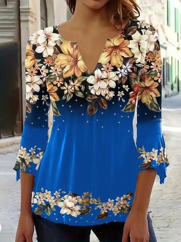 Regular Fit V Neck Casual Floral Blouse With No - Modetalente - Modalova