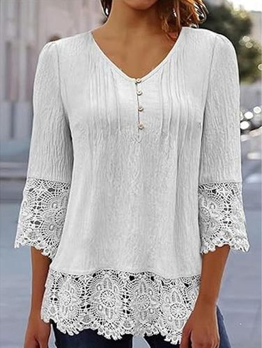 Casual Lace Loose Blouse - Modetalente - Modalova