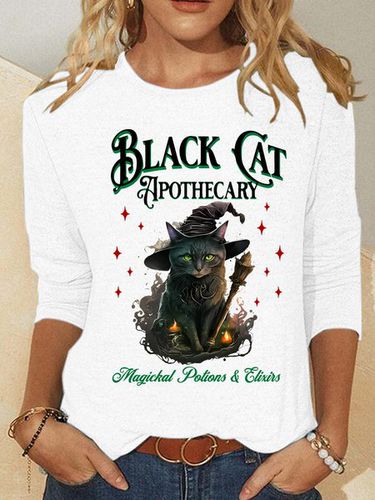 Black Cat Apothecary Halloween Casual Long Sleeve Shirt - Just Fashion Now - Modalova