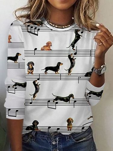 Music Dog Print Casual T-Shirt - Just Fashion Now - Modalova