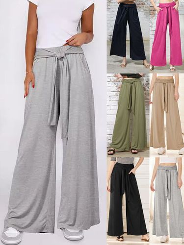 Knot Front Casual Plain Loose Pants - Just Fashion Now - Modalova