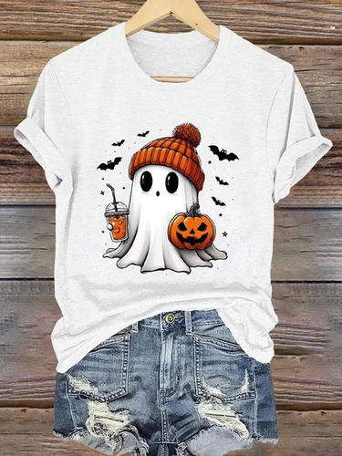 Women's Halloween Printed Casual Crew Neck Loose T-Shirt - Just Fashion Now - Modalova