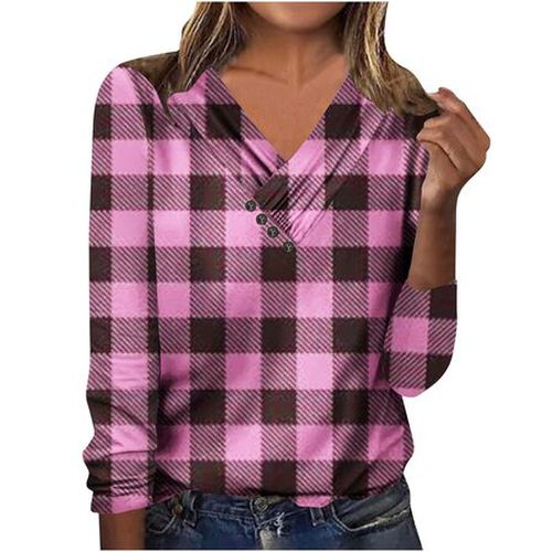 Women's Long Sleeve Blouse Spring/Fall Green Plaid Cross Neck Daily Going Out Casual Top - Just Fashion Now - Modalova