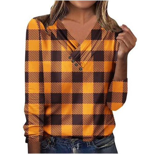 Women's Long Sleeve Blouse Spring/Fall Green Plaid Cross Neck Daily Going Out Casual Top - Just Fashion Now - Modalova