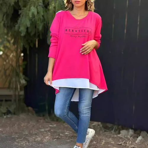 Women's Long Sleeve Blouse Spring/Fall Light Gray Text Letters Asymmetrical Daily Going Out Casual Top - Just Fashion Now - Modalova