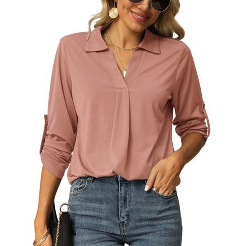 Women's Long Sleeve Blouse Spring/Fall Pink Plain Shirt Collar Daily Going Out Casual Top - Just Fashion Now - Modalova