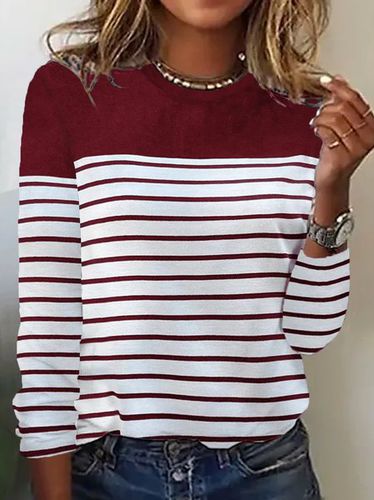 Women's Striped Printing Knitted Crew Neck Daily Going Out Casual Top - Just Fashion Now - Modalova