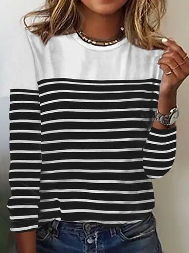 Women's Striped Printing Knitted Crew Neck Daily Going Out Casual Top - Just Fashion Now - Modalova