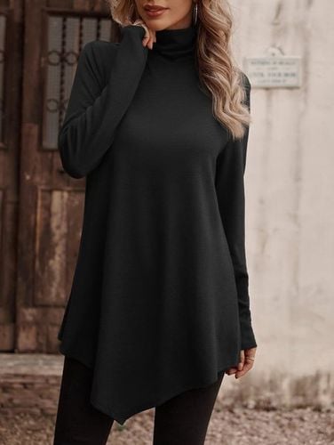 Knitted Casual Turtleneck Plain T-Shirt - Just Fashion Now - Modalova