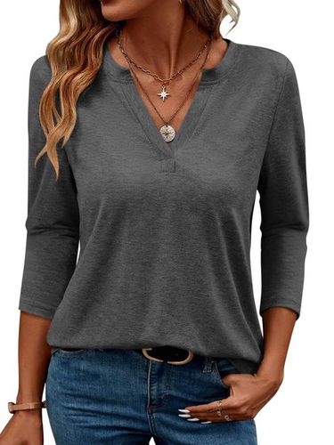 Women's Long Sleeve Blouse Spring/Fall Black Plain V Neck Daily Going Out Casual Top - Just Fashion Now - Modalova