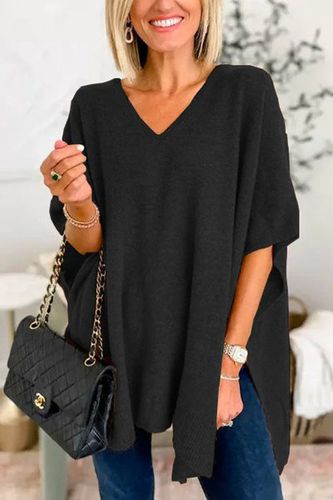 Plain Casual V Neck Loose Sweater - Just Fashion Now - Modalova