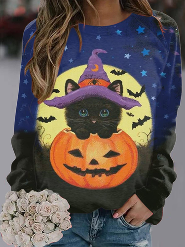 V Neck Casual Halloween Sweatshirt - Just Fashion Now - Modalova