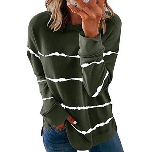 Striped Loose Casual Sweatshirt - Just Fashion Now - Modalova