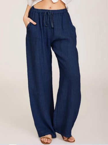 Cotton Loose Casual Plain Pants - Just Fashion Now - Modalova