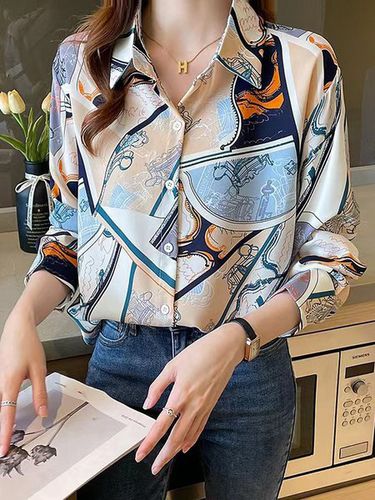 Women's Geometric Shirt Collar Daily Going Out Urban Top - Just Fashion Now - Modalova