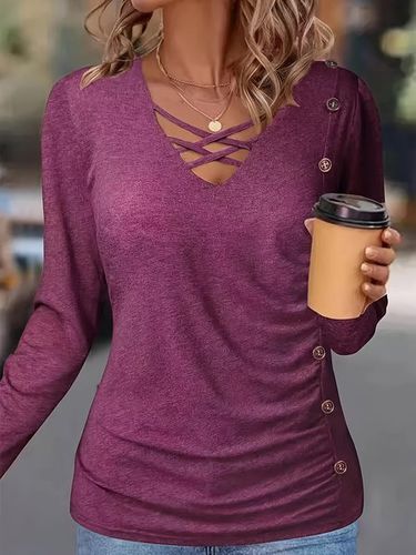 V Neck Loose Casual Blouse - Just Fashion Now - Modalova