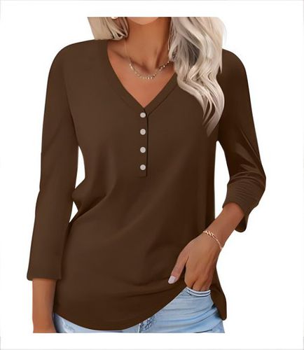 Women's Long Sleeve T-shirt Spring/Fall Gray Plain V Neck Daily Going Out Casual Top - Just Fashion Now - Modalova