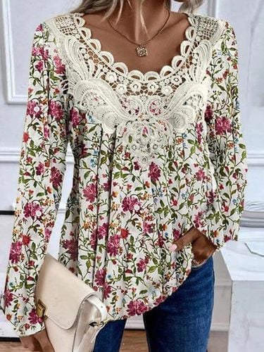 Lace Casual Floral Loose Blouse - Just Fashion Now - Modalova