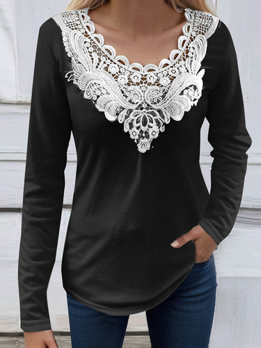 Lace Jersey Casual Blouse - Just Fashion Now - Modalova