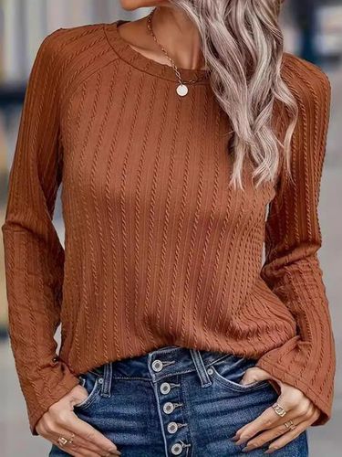 Women's Long Sleeve Plain Knitted Crew Neck Casual Top - Just Fashion Now - Modalova