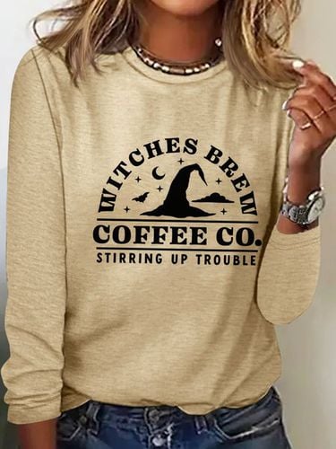 Halloween text letter round neck casual women's long sleeved T-shirt - Just Fashion Now - Modalova