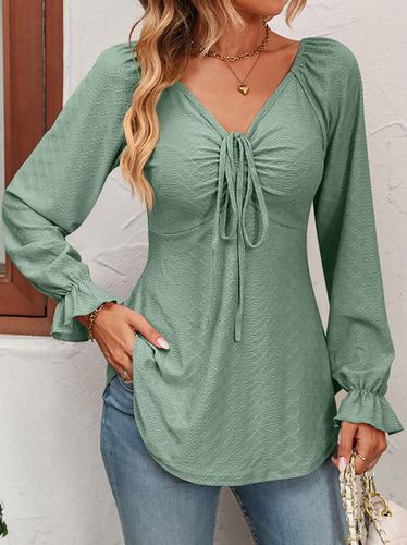 V Neck Casual Loose Lace T-Shirt - Just Fashion Now - Modalova